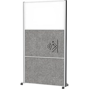 MAUL Stellwandsystem MAULconnecto, 2x Akustikvlies dunkel, 1x Whiteboard, Klettverbindung, auf Rollen, H 1800 x B 1000 mm, silber