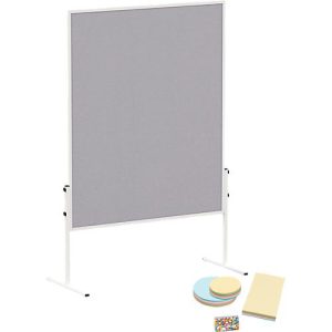 MAULsolid Moderationstafel, Filz, grau, B 1200 x H 1500 mm + Moderationskarten-Set, 360 Karten und 200 Pin-Nadeln