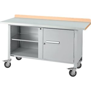 Mobile Werkbank Schäfer Shop Select PWi 150-1, ESD, Buche-Dekor Multiplexplatte, mit Stahlabdeckung, bis 400 kg, B 1500 x T 700 x H 840 mm