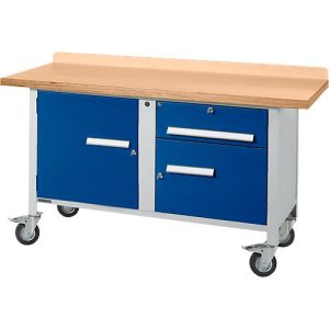 Mobile Werkbank Schäfer Shop Select PWi 150-3, Buche-Dekor Multiplexplatte, bis 400 kg, B 1500 x T 700 x H 840 mm