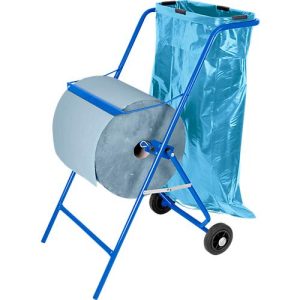 Mobiler Putztuchspender, für 1 Rolle mit B 400 mm & 1 Müllsack bis 120 l, Abreißkante + 50 Abfallsäcke & 2 Industrieputzrollen mit jeweils 1000 Blatt