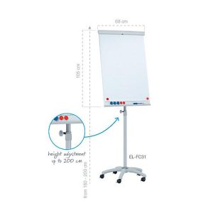 Mobiles Flipchart Franken X-tra!Line, höhenverstellbar, Schnellwechselhalterung, Ablageschale, magnethaftende Tafel mit B 680 x H 1050 mm, 5 Laufrollen