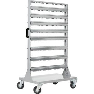 Mobiles Kleinteilemagazin Schäfer Shop Select, 2-seitig bestückbar, ohne Sichtlagerkästen, B 825 x T 550 x H 1450 mm, Stahl, grau