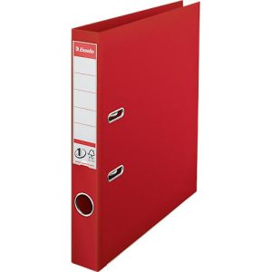 Ordner Esselte® No. 1, A4, Rückenbreite 50 mm, für ca. 350 Blatt, Hebelmechanik, Rückenschild, Griffloch & Raumsparschlitze, FSC®-Karton, rot