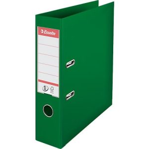 Ordner Esselte® No. 1, A4, Rückenbreite 75 mm, für ca. 500 Blatt, Hebelmechanik, Rückenschild, Griffloch & Raumsparschlitze, FSC®-Karton, grün