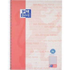 Oxford Collegeblock Recycling, 80 Blatt, DIN A4+, 90 g/m², 4-fach gelocht, Spiralbindung, OPTIK PAPER®, kariert, Rand links, rot