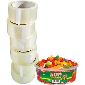 Packband Nopi Classic, 12 Rollen, Rolle 66 m lang, transparent + GRATIS Dose Haribo Phantasia