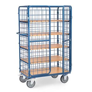 Paketwagen fetra®, 5 Etagen, Drahtgitter mit abschließbaren Doppelflügeltüren, bis 600 kg, L 1000 x B 600 mm