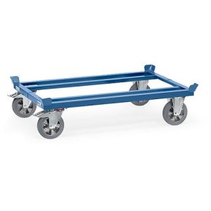 Paletten-Fahrgestell, Stahl, bis 1200 kg, blau, Vollgummi-Bereifung, mit Feststeller