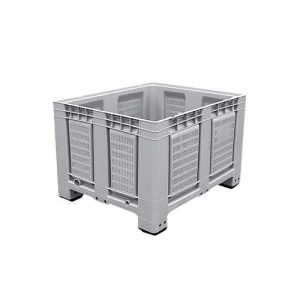 Palettenbehälter Big Box FP-FBO1210, 680 l, B 1200 x T 1000 x H 790 mm, perforiert, silbergrau, 4 Füße, bis 450 kg