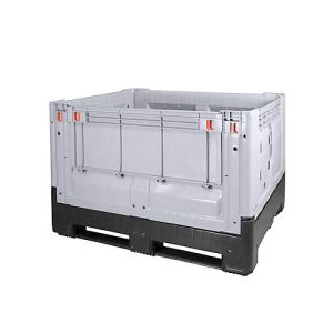Palettenbox Big Box 670 l, B 1200 x T 1000 x H 800 mm, geschlossen, klappbar, silbergrau, 3 Kufen