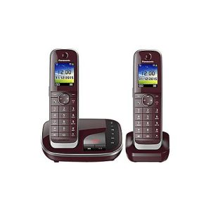 Panasonic KX-TGJ322GR – Schnurlostelefon – Anrufbeantworter mit Rufnummernanzeige – DECTGAP – dreiweg Anruffunktion – Weinrot + zusätzliches Handset