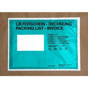 Papier-Dokumententasche/Lieferscheintasche SecurePack, C5, Fenster links, mit Aufdruck, selbstklebend, 100 % recycelbares Pergaminpapier, grün, 250 Stück