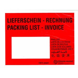 Papier-Dokumententasche/Lieferscheintasche SecurePack, C6, Fenster links, mit Aufdruck, selbstklebend, 100 % recycelbares Pergaminpapier, rot, 250 Stück