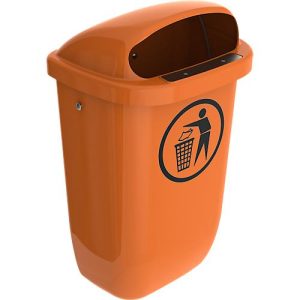 Papierkorb, Volumen 50 l, entspricht DIN 30713, mit Deckel, B 430 x T 310 x H 750 mm, Niederdruck-Polyethylen, orange Papierkorb, Volumen 50 l, entspricht DIN 30713, mit Deckel, B 430 x T 310 x H 750 mm, Niederdruck-Polyethylen, orange