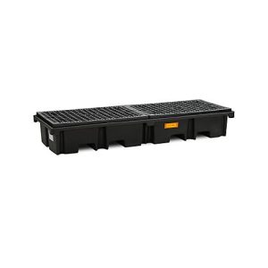 PE-Palettenauffangwanne CEMO 425/4e für 2 Europaletten längs, L 2420 x B 880 x H 390 mm, 425 l, für 4 x 200 l Fässer, PE-Gitterrost