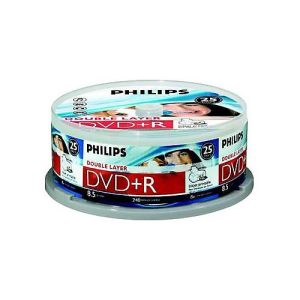 Philips DR8I8B25F – 25 x DVD+R DL – 8.5 GB (240 Min.) 8x – mit Tintenstrahldrucker bedruckbare Oberfläche – Spindel Philips DR8I8B25F – 25 x DVD+R DL – 8.5 GB (240 Min.) 8x – mit Tintenstrahldrucker bedruckbare Oberfläche – Spindel