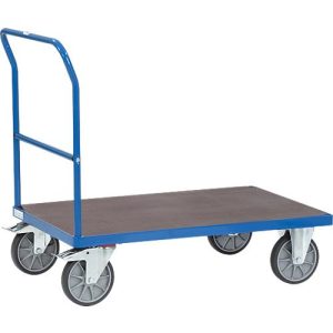Plattformwagen fetra®, Schiebebügel, Lenk- & Bockrollen, bis 600 kg, Ladefläche aus Sperrholz, L 1200 x B 800 mm