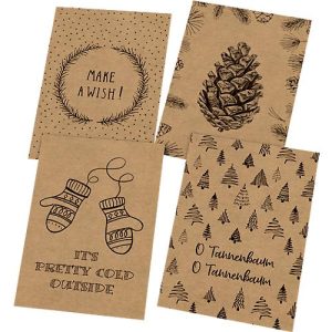 Postkarten-Set Weihnachten Sigel ‚Natural Christmas‘, 24 Stück, 12 Motive, DIN A6, Kraftkarton braun
