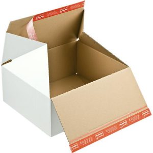 Premium-Blitzbodenkarton ColomPac CP 155.255, B 310 x T 190 x H 133 mm, Z-Faltung, Selbstklebeverschluss, weiß, 20 Stück