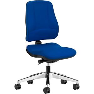 Prosedia Bürostuhl LEANOS V KOMFORT, Synchronmechanik, ohne Armlehnen, Lordosenstütze, Knierolle, blau/alupoliert