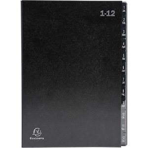 Pultordner Exacompta 57012E, Format A4, 12 Fächer, Taben 1-12/Jan-Dez, B 250 x H 330 mm, Blauer Engel, Recycling-Karton, schwarz