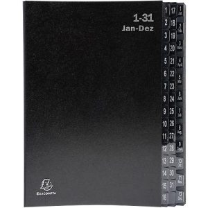 Pultordner Exacompta 57044E, Format A4, 44 Fächer, Taben 1-12/1-31/Jan-Dez, B 250 x H 330 mm, Blauer Engel, Recycling-Karton, schwarz