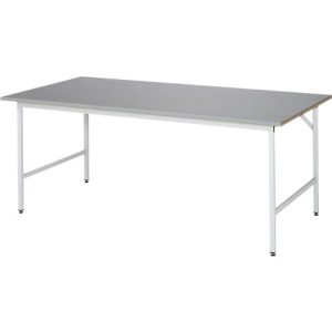 Rau Arbeitstisch Jerry, manuell höhenverstellbar, 25 mm MDF-Platte mit Edelstahlbelag, bis 300 kg, B 2000 x T 1000 x H 800-850 mm, silber/lichtgrau