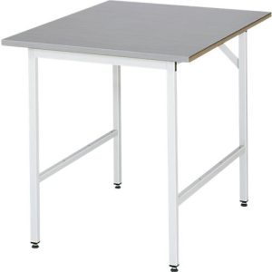 Rau Arbeitstisch Jerry, manuell höhenverstellbar, 25 mm MDF-Platte mit Edelstahlbelag, bis 300 kg, B 750 x T 1000 x H 800-850 mm, silber/lichtgrau