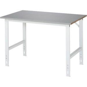 Rau Arbeitstisch Tom, manuell höhenverstellbar, 25 mm MDF-Platte mit Edelstahlbelag, bis 500 kg, B 1250 x T 800 x H 760-1080 mm, silber/lichtgrau