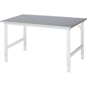 Rau Arbeitstisch Tom, manuell höhenverstellbar, 25 mm MDF-Platte mit Stahlblechbelag, bis 500 kg, B 1500 x T 1000 x H 760-1080 mm, silber/lichtgrau