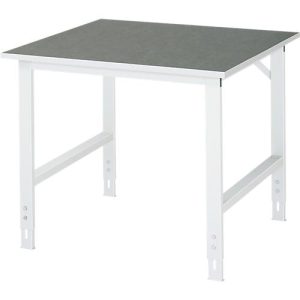 Rau Arbeitstisch Tom, manuell höhenverstellbar, 25 mm Spanplatte mit Linoleumbelag, bis 500 kg, B 1000 x T 1000 x H 760-1080 mm, hellgrau/lichtgrau