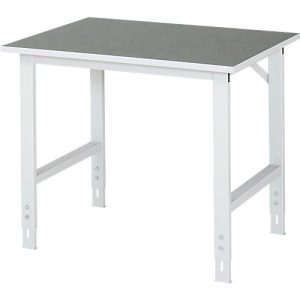Rau Arbeitstisch Tom, manuell höhenverstellbar, 25 mm Spanplatte mit Linoleumbelag, bis 500 kg, B 1000 x T 800 x H 760-1080 mm, hellgrau/lichtgrau