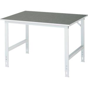Rau Arbeitstisch Tom, manuell höhenverstellbar, 25 mm Spanplatte mit Linoleumbelag, bis 500 kg, B 1250 x T 1000 x H 760-1080 mm, hellgrau/lichtgrau