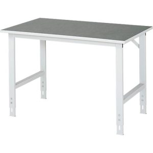 Rau Arbeitstisch Tom, manuell höhenverstellbar, 25 mm Spanplatte mit Linoleumbelag, bis 500 kg, B 1250 x T 800 x H 760-1080 mm, hellgrau/lichtgrau