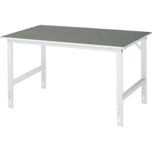 Rau Arbeitstisch Tom, manuell höhenverstellbar, 25 mm Spanplatte mit Linoleumbelag, bis 500 kg, B 1500 x T 1000 x H 760-1080 mm, hellgrau/lichtgrau