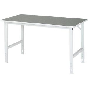 Rau Arbeitstisch Tom, manuell höhenverstellbar, 25 mm Spanplatte mit Linoleumbelag, bis 500 kg, B 1500 x T 800 x H 760-1080 mm, hellgrau/lichtgrau