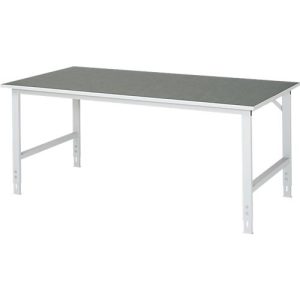 Rau Arbeitstisch Tom, manuell höhenverstellbar, 25 mm Spanplatte mit Linoleumbelag, bis 500 kg, B 2000 x T 1000 x H 760-1080 mm, hellgrau/lichtgrau