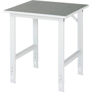 Rau Arbeitstisch Tom, manuell höhenverstellbar, 25 mm Spanplatte mit Linoleumbelag, bis 500 kg, B 750 x T 800 x H 760-1080 mm, hellgrau/lichtgrau
