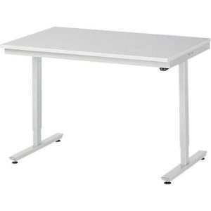 Rau ESD-Arbeitstisch Adlatus, elektrisch höhenverstellbar, 28 mm Spanplatte mit Melaminbelag, bis 150 kg, B 1250 x T 800 x H 720-1120 mm, lichtgrau