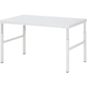 Rau ESD-Basistisch Serie E, manuell höhenverstellbar, 28 mm Spanplatte mit Melaminbelag, bis 450 kg, B 1200 x T 900 x H 650-1000 mm, lichtgrau