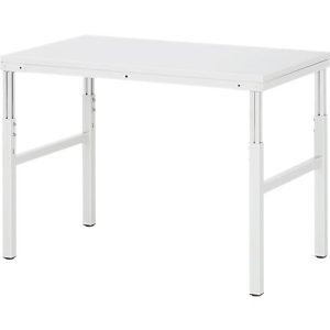Rau ESD-Basistisch Serie E, manuell höhenverstellbar, 28 mm Spanplatte mit Melaminbelag, bis 450 kg, B 1500 x T 500 x H 650-1000 mm, lichtgrau