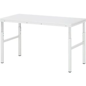 Rau ESD-Basistisch Serie E, manuell höhenverstellbar, 28 mm Spanplatte mit Melaminbelag, bis 450 kg, B 1500 x T 700 x H 650-1000 mm, lichtgrau