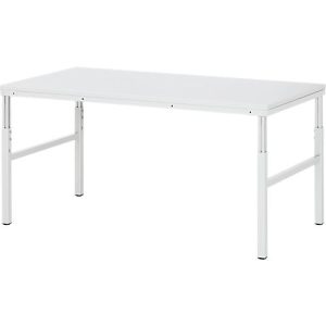 Rau ESD-Basistisch Serie E, manuell höhenverstellbar, 28 mm Spanplatte mit Melaminbelag, bis 450 kg, B 1500 x T 900 x H 650-1000 mm, lichtgrau