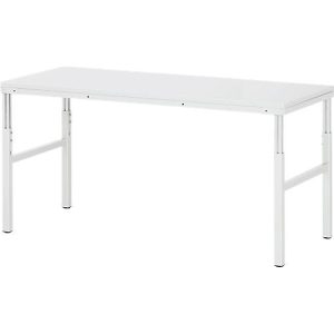 Rau ESD-Basistisch Serie E, manuell höhenverstellbar, 28 mm Spanplatte mit Melaminbelag, bis 450 kg, B 1800 x T 500 x H 650-1000 mm, lichtgrau