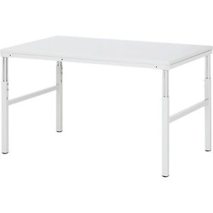 Rau ESD-Basistisch Serie E, manuell höhenverstellbar, 28 mm Spanplatte mit Melaminbelag, bis 450 kg, B 1800 x T 700 x H 650-1000 mm, lichtgrau