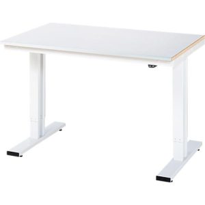 Rau Werktisch Adlatus, elektrisch höhenverstellbar, 25 mm Spanplatte, Linoleumbelag, bis 300 kg, B 1250 x T 1000 x H 720-1120 mm, hellgrau/lichtgrau