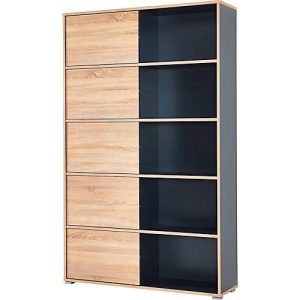 Regal Home Office, 5 Ordnerhöhen, mit Schiebetüren, B 1200 x T 350 x H 1960 mm, Spanplatte, Korpus anthrazit, Front Sonoma Eiche