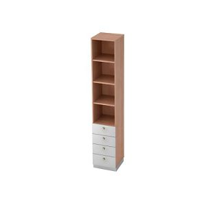 Regal mit 4 Schubladen, B 400 x T 420 x H 2200 mm, Nussbaum-Dekor/silber