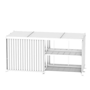 Regalcontainer BAUER CEN 59-2b IBC, Stahl, Schiebetor, B 6550 x T 2900 x H 3350 mm, blau